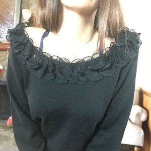 Talbots Silk Blend Black Rose Detail Top